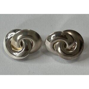 Vintage Silver Tone Swirl Knot Clip-On Earrings Modernist Statement 1"